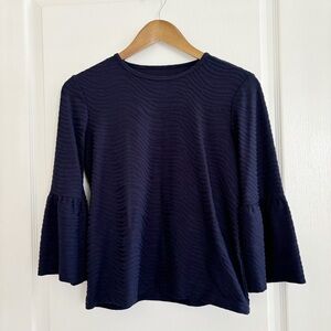 J. McLaughlin Top Kyla Textured Navy Bell Sleeve